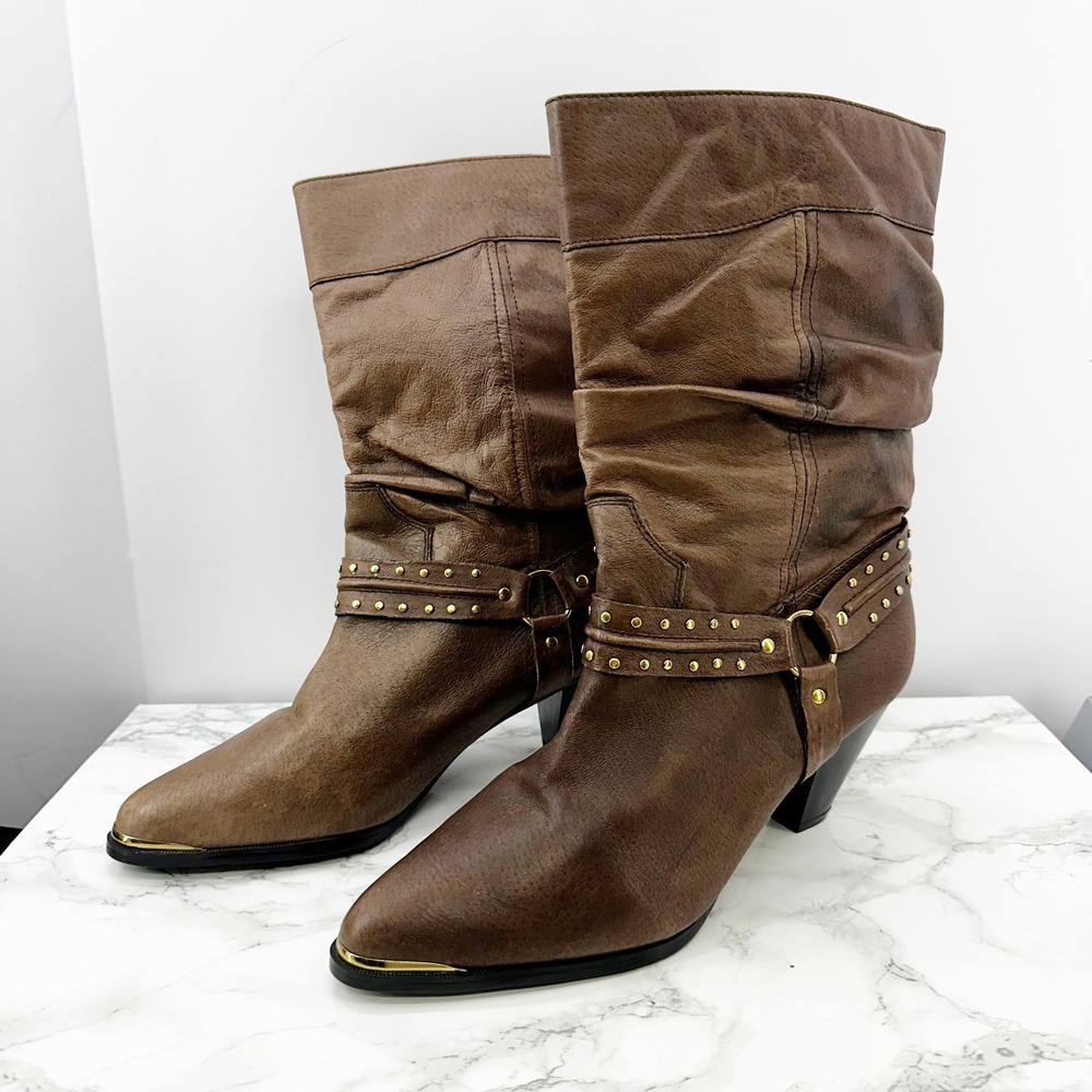 Dingo DI654‎ Ladies Size 10 Emma Slouchy Pointy Toe Boots Pigskin Leather Brown